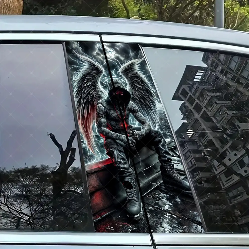 2pc Hip Hop Angel Car B Pillar Protection Sticker, Easy Peel & Stick, Sunproof Waterproof Scratch Resistant, Fits All Cars, Car Exterior Decoration, Vehicle Exterior Decoration, Automotive Decoration, Car Stickers, Car Decals, Stickers For Cars