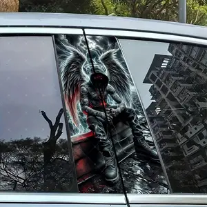 2pc Hip Hop Angel Car B Pillar Protection Sticker, Easy Peel & Stick, Sunproof Waterproof Scratch Resistant, Fits All Cars, Car Exterior Decoration, Vehicle Exterior Decoration, Car Stickers, Car Decals