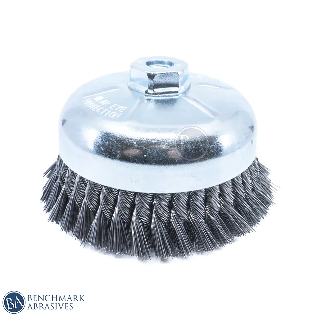 Carbon Steel Knotted Cup Brush, 6" x 5/8"-11 Thread Home Care Cleaning Supply for Rust Removal, Deburring, Cleaning Rust