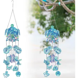 Beach Wind Chimes Diamond Art Wind Chimes Suncatchers Beach Diamond Art Kits with Crystal Pendant Hanging Ornament for Home Garden Patio Backyard Decor(Blue)
