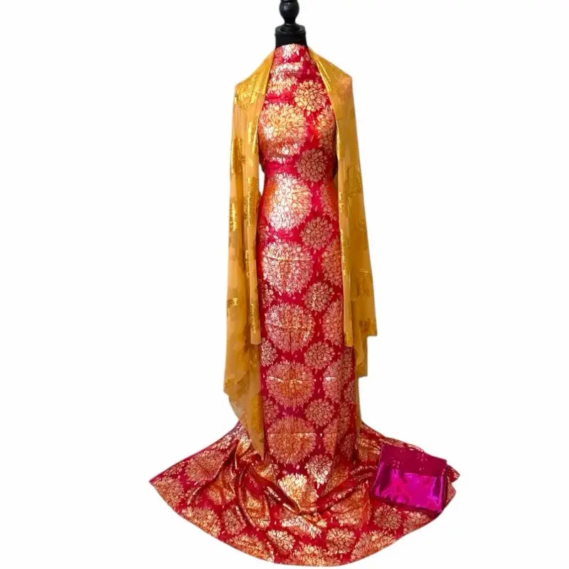 Faransawi Golden Radiance Somali Dirac 3-Piece Unstitched Religious Set, Soft Cover Journals Included, Ideal for Eid Celebrations