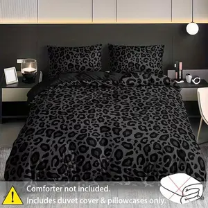 3-Piece Leopard Print Modern Bedding Set, Breathable Duvet Set, Soft Breathable Polyester Fabric, All-Season Bedroom Linen, Includes 1 Fitted Sheet & 2 Pillowcases