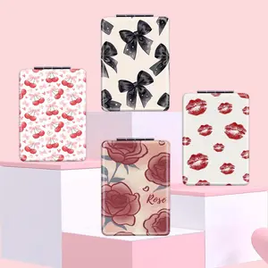 Cherry & Flower Pattern Makeup Mirror, 1 Count Folding Handheld Mirror, Compact Mirror for Travel, Makeup Tool for Women & Girls