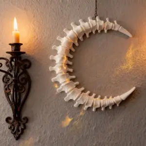 Gothic Anatomical Spine Moon Wall Art Ornaments, Elegant Odd Sculpture with Complex Bone Structure, Dark Academia Home Decor for Bedroom, Living Room, Studio