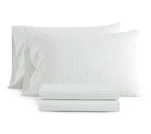Martha Stewart Ticking Stripe Wht/Green CottonKing Sheet Set