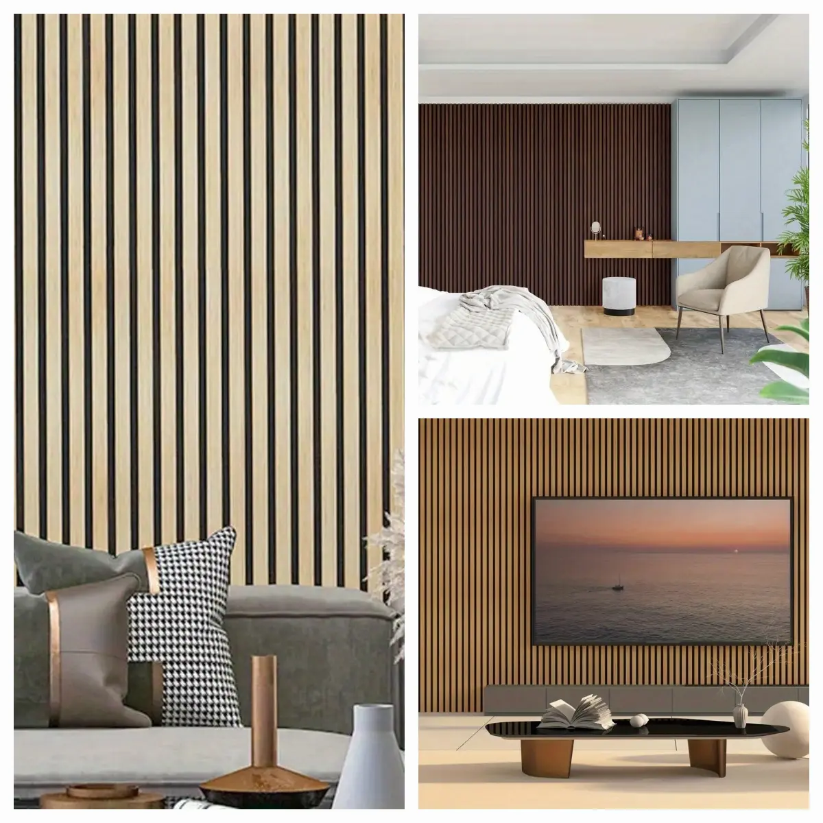 DALTACK 2/4pcs Wooden 3D Fluted Wall Panels Set, 47.2x23.6in Indoor Acoustic Soundproof Sound Absorbent Trim for Bedroom Home Improvement, Wooden Slats Decor