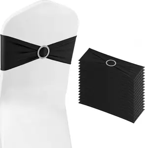 Black Chair Sashes 25 Pack Spandex Stretch Chair Band Sashes with Buckles for Folding Chairs Wedding Party Reception Baby Shower Events Banquet Decorations