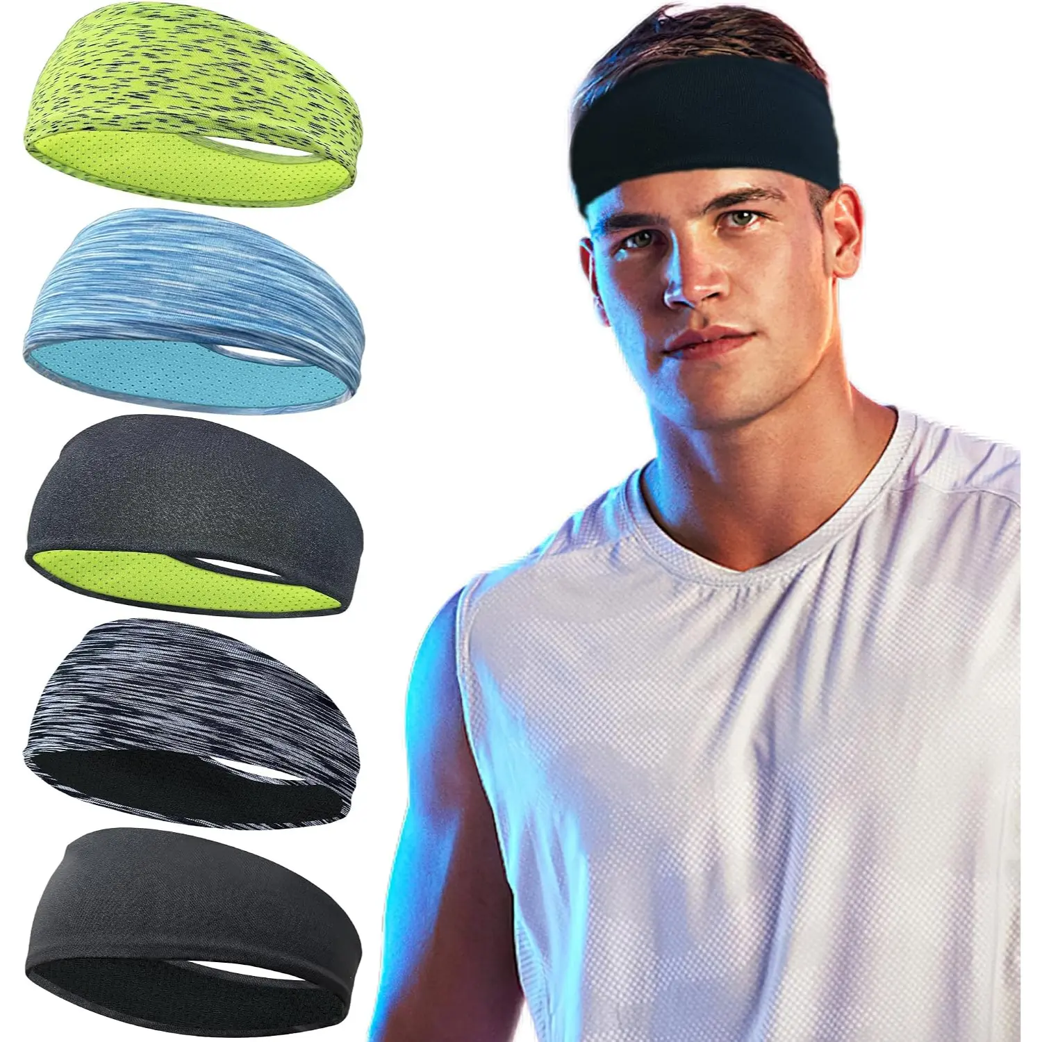 5 Pack Sports Headbands Sweat Bands for Men Women