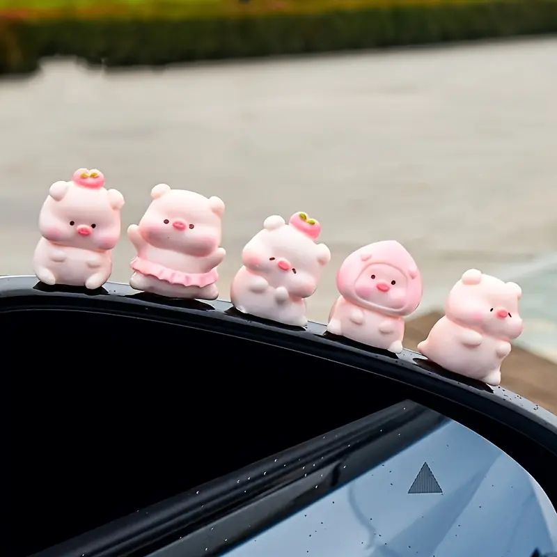 Pig Dashboard Decor Set, 6-Piece Resin Car Interior Accessories, Car Interior Decorative, Creative Gift Idea for Friends, Ideal Present for Any Occasion, Car Interior Decoration, Car Dashboard Decorations, Girly Car Accessories, Car Ornament
