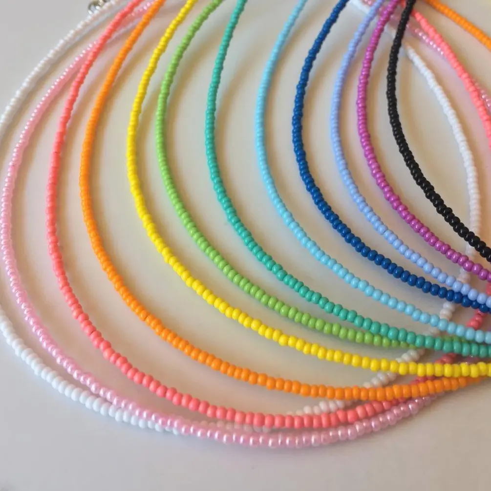 Solid Tiny Beaded Choker, Waterproof Jewelry, Summer Necklace, Colorful Choker, One Color Beaded Necklace, Trendy Bead Jewelry