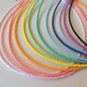 Solid Tiny Beaded Choker, Waterproof Jewelry, Summer Necklace, Colorful Choker, One Color Beaded Necklace, Trendy Bead Jewelry