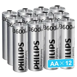 Philips Rechargeable AA Lithium Batteries 12 Pack, High Power 1.5V 3600mWh Long-Lasting Double A Li-ion Batteries 1200+ Cycles for Blink Outdoor Camera