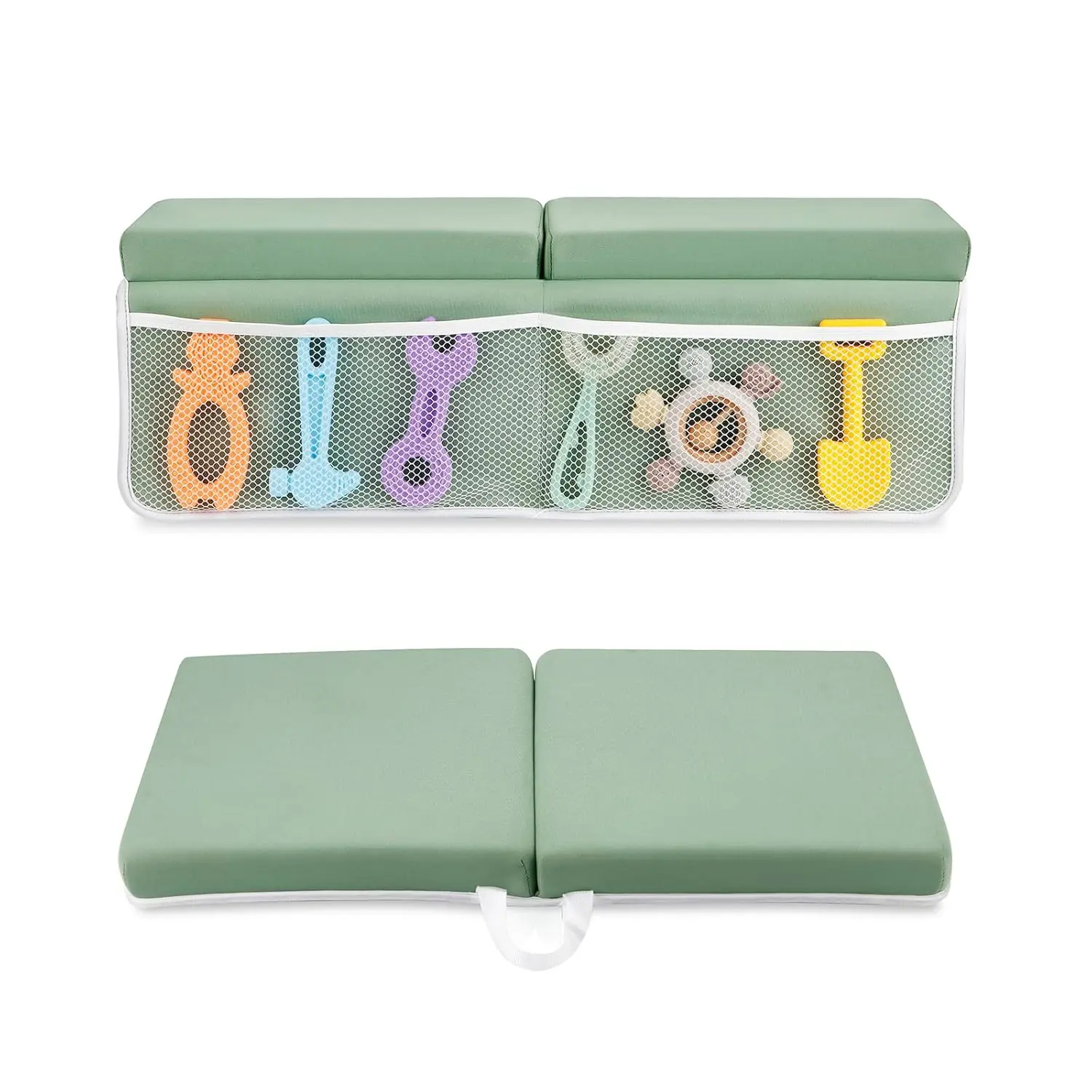 Green Bath Kneeler & Elbow Rest Cushion Set - Synthetic, Slip-Resistant, Durable, Foldable Bathroom Mat with Large Organizer Pockets, Storage Solutions, Modern Gender-Neutral Design, Hand Wash Only for Expecting Parents