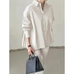 ?? Plus Size? Solid-color pleated button-front shirt, elegant long-sleeve top for work, office, and business; women’s plus-size clothing for…? All Seasons, Women's Clothing