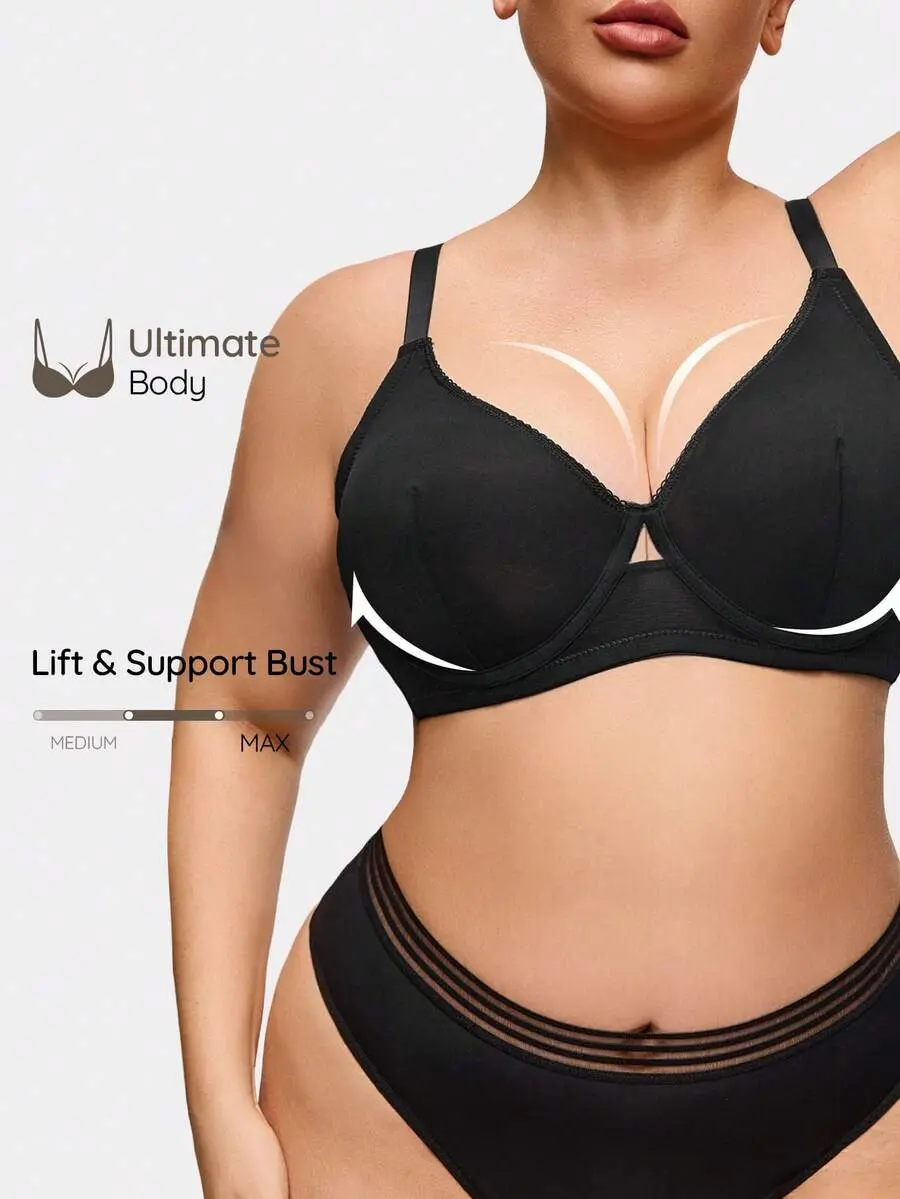 [FREE SHIPPING] Plus Size Sexy Mesh Thin Underwire Bra, Wireless, Lift And Support, Minimizes Underboob, Suitable For Large Bust