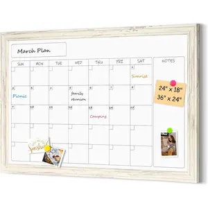 Whiteboard Calendar 2" x 18"  Dry Erase Board  Frame Wall-Mounted Monthly Planner White Board Decorative Notice Board for Office School , White
