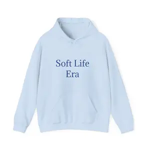 Soft Life Era Baby Blue Hoodie, Unisex Sweatshirt, Cozy Pastel Blue Pullover, Comfortable Gender Neutral Jumper, Blue Hooded Sweater