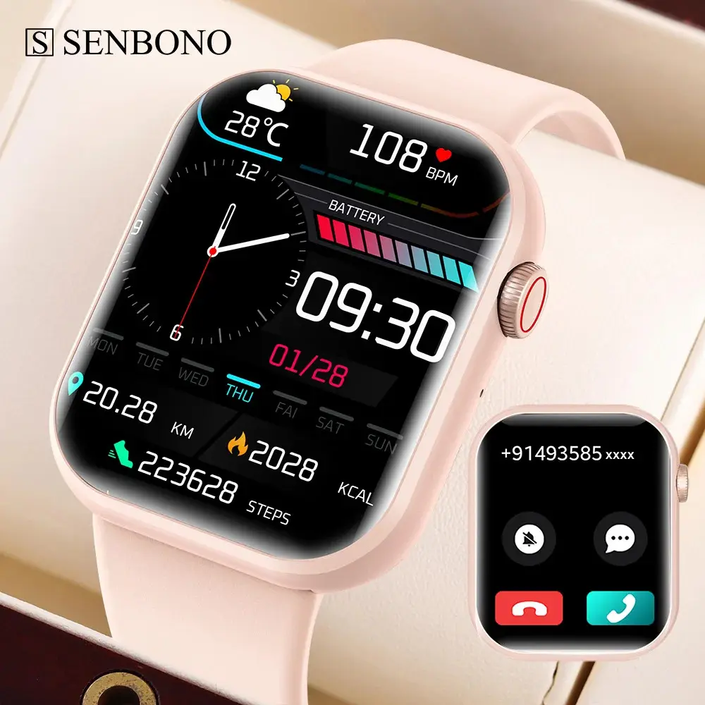 SENBONO Life3 Smart Watch - 1.83 inch Square HD Touchscreen, Bluetooth Phone Call, Blood Pressure Monitor, Alloy Fitness Wearable, Unisex Men/Women Wristwatch Compatible with iOS & Android, 5 To 10 Days
