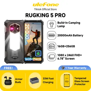 Ulefone RugKing 5 Pro 20000 mAh Battery 16GB+256GB Android 16 Rugged Phone, 6.78" 60Hz Display Tough Smartphone, 64MP+20MP+ 18MP Camera, Built-in Back Camping Light, NFC/ 4G Dual SIM/Widevine L1 - Black