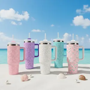 40oz Tumbler, Pearls covered tumbler, Stainless Steel Vacuum Insulation Thermal Insulation Portable Drinkware Mug