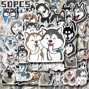 50PCS Funny Husky Dog Aesthetic Stickers Pack, Cute Cartoon Sled Dog Illustration Vinyl Stickers for Scrapbooking, Journal, Planner, Album, Laptop, Water Bottle, Phone Case, DIY Craft Decoration, Gift Wrapping, Envelope Seals, Packaging Labels