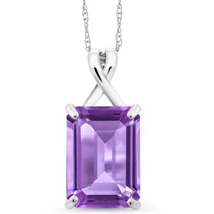 5-10 Cttw Emerald Cut Pendant Necklace For Women | 10K White Gold | Gemstone Birthstone | 14X10MM Emerald Cut | With 18 Inch 10K White Gold Chain