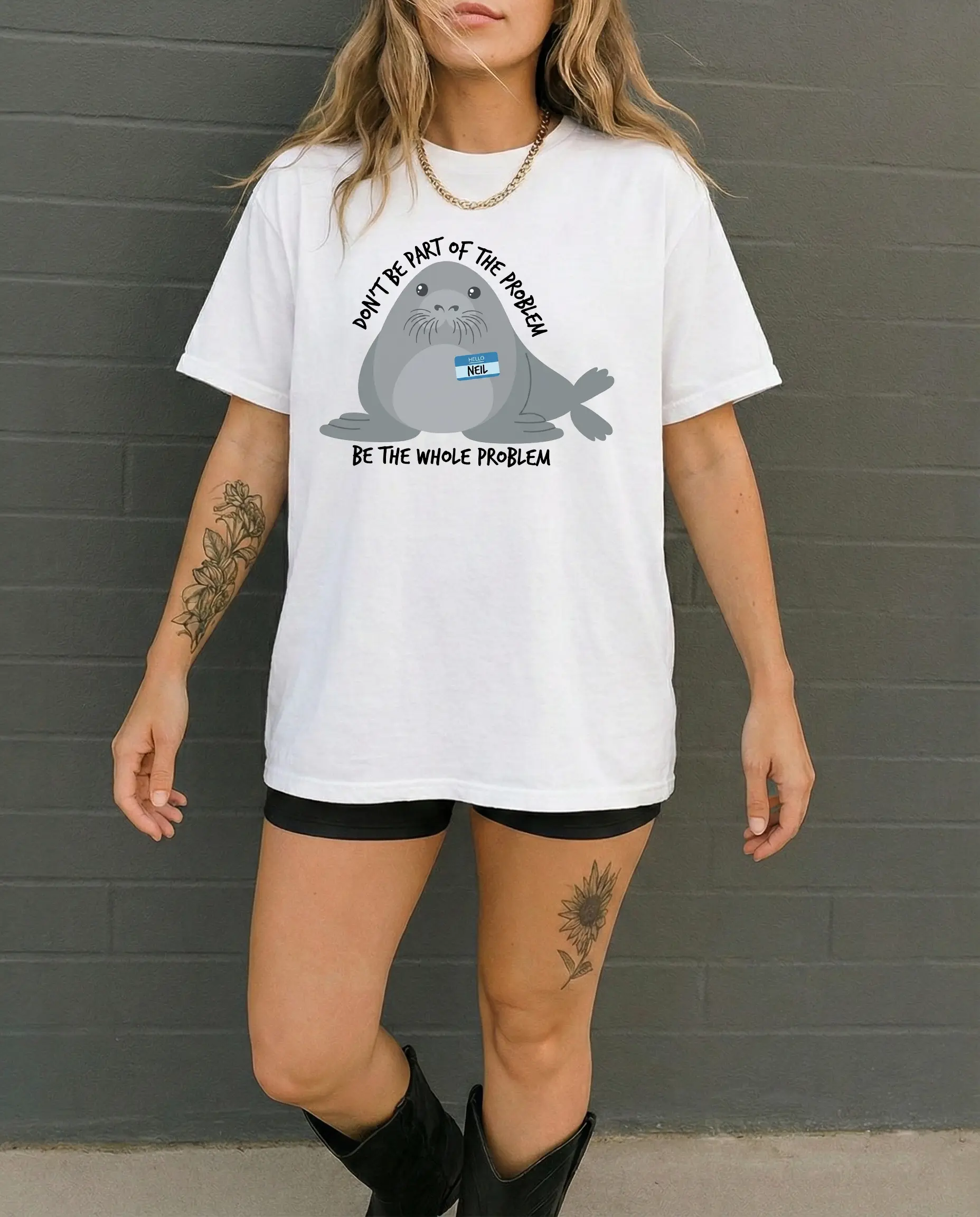 Women's Cotton Fitted Short-Sleeve Printed Tee Top - Seal Print Gildan G5000 Garment with Breathable Fabric