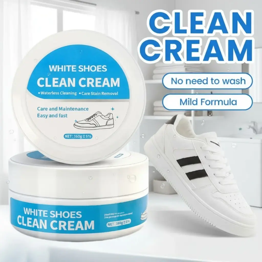 160g White Shoe Cleaner Cream, Stain Removerfor Sneakers, No-Wash Formula, Fast Cleaning With Sponge Included, interior Decoration Compatible