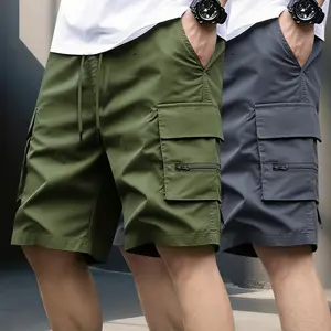 Men’s Cargo Shorts, 2-Pack – Summer Loose Casual Outdoor Multi-Pocket Zipper Closure, Mid-Rise Durable Non-Stretch Fabric for Hiking, Sports, and Everyday Activities — Essential | Solid Color Design Comfortable Shorts