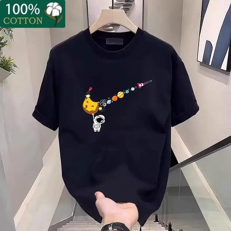 Men's Space Planet Graphic Menswear Tee - 100% Cotton, Short-Sleeve, Round Neck, Relaxed Unisex Fit, Soft Breathable for Summer Casual Wear, Shortsleeve, Fabric, Men's T Shirts, Relaxed Fit, Streetwear, Prints, Tshirt, Casual Fit