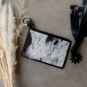 Oaken Card Holder Cowhide Card Holder Wallet Wristlet Keychain – Genuine Cowhide ID Holder with Zipper & Card Slots for Women Punchy Cactus 