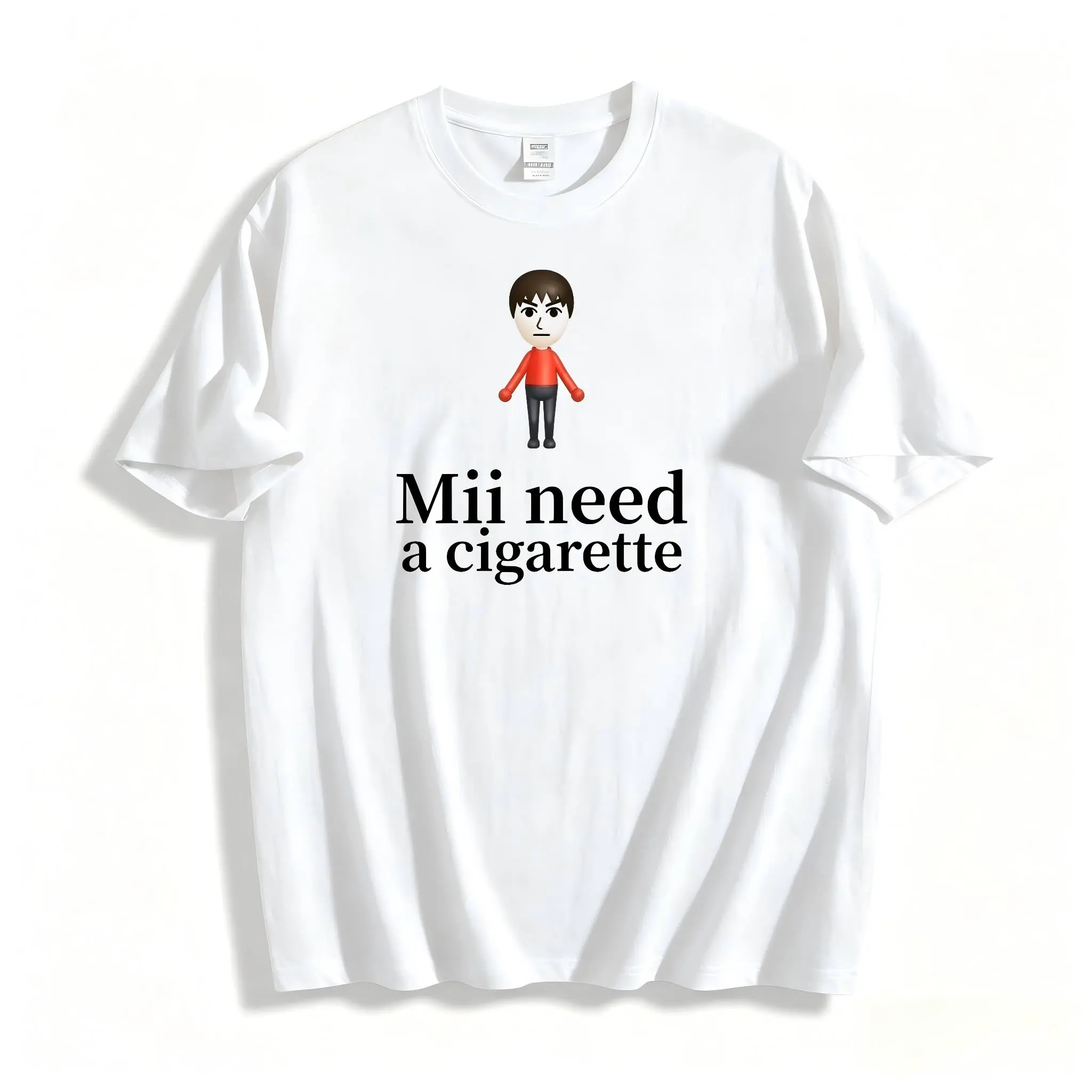Men's Short-Sleeve Mii Need A Cigarette Retro T-Shirt - Inappropriate, Dank Meme, Weird, Offensive Humor, Unfiltered