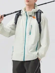 Men's Hooded Colorblock Sun Protection Jacket, Lightweight Breathable Outdoor UV Protection Coat, Casual Fashion Outerwear for Summer, Fitted