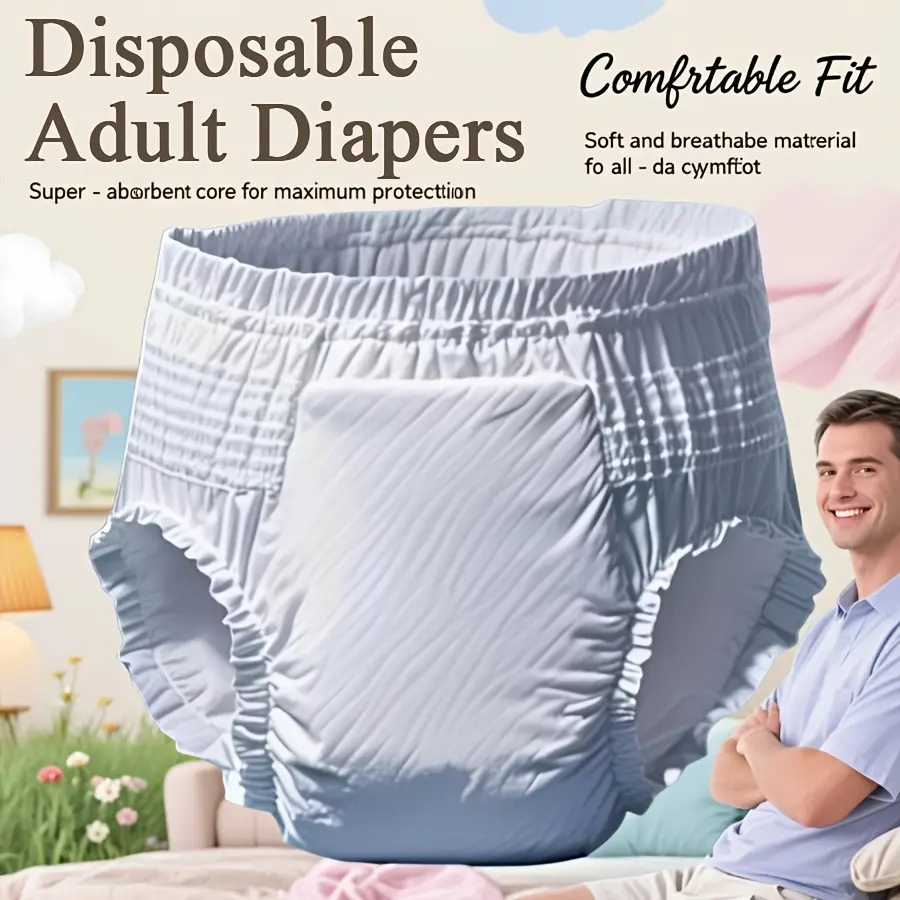 Disposable Adult Pull-On Pants. Leak-proof confidence, discreet comfort. Freedom to live your day, stay dry around the clock with a seamless fit. Features overnight moisture-lock protection for up to 8 hours of sleep. Pull-on style Adult Diapers.