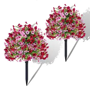 2pcs Artificial Daisy Tree Set with Stakes, UV-Resistant Evergreen Bushes for Garden and Front Door Decor, Low Maintenance Year-Round, Artificial Daisy Flower, Floral Decoration, Fake Plants Outdoor