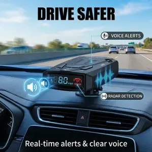 Road Safety Radar Detector 16 Band V7, 360° Omni Laser Detection with Real-Time Voice Prompt, Matte Black Streamlined Design, Adjustable Display Brightness, Full Installation Parts, Widely Compatible with Various Automotive Vehicles