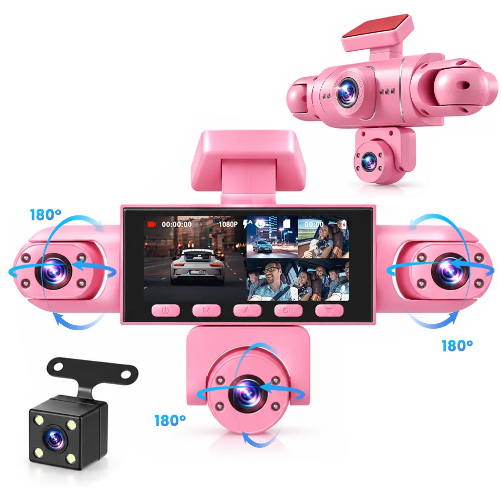 Rimoody 5-Channel Car Dash Cam: Front, Rear, Left, and Right; 1080p; 5 Lenses; 3.16inch IPS Screen;  Loop Recording; Wide-Angle; 24-Hour Parking Monitoring; Easy Installation; Plug-and-Play; Non-Rechargeable; No memory card