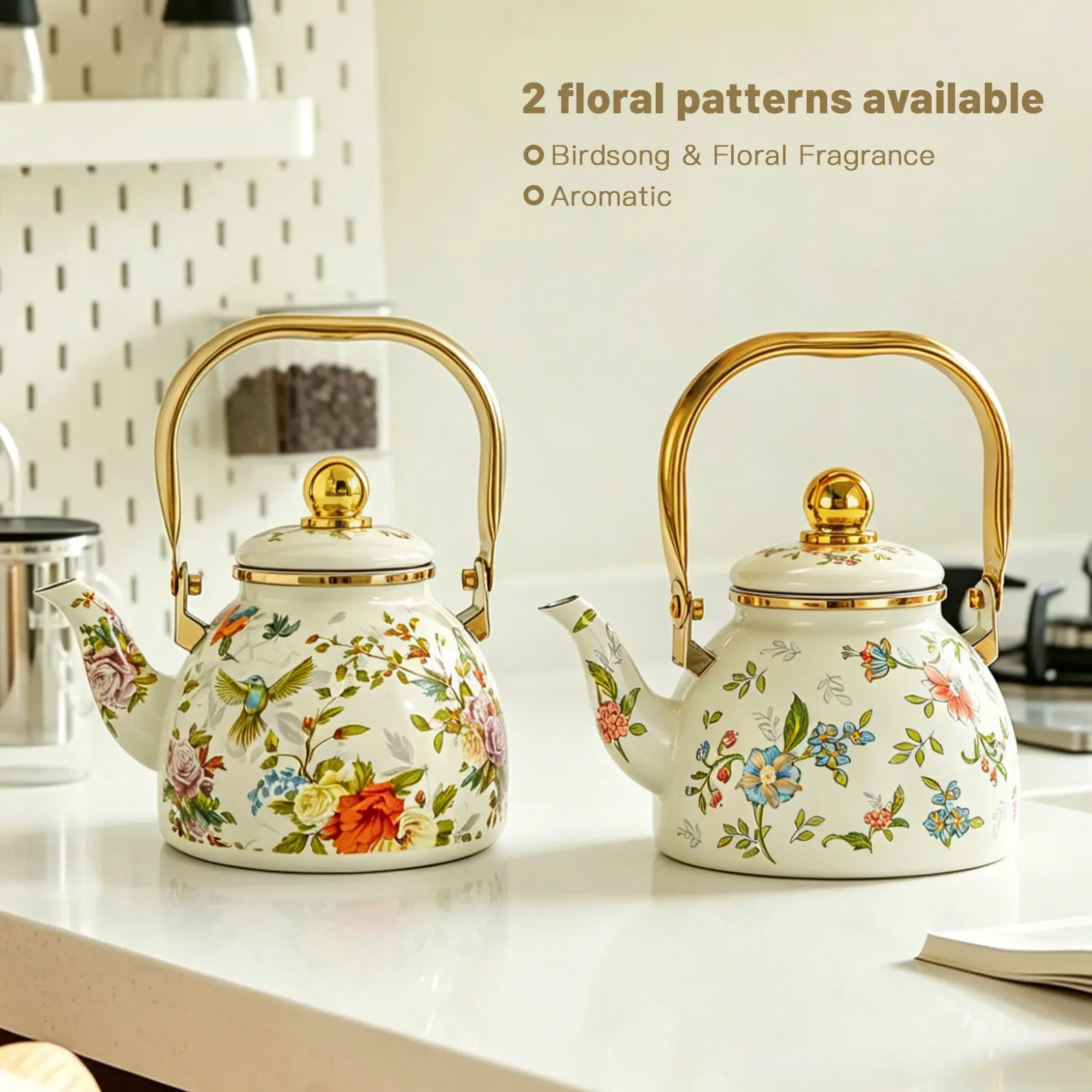 1.2L Thickened Retro Floral Enamel Kettle with Built-in Filter High Temperature Resistant Perfect Teapot for Tea Coffee Cozy Kitchens Garden Afternoon Tea Gatherings