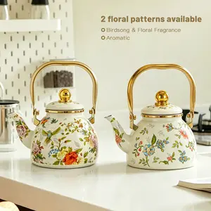 1.2L Thickened Retro Floral Enamel Kettle with Built-in Filter High Temperature Resistant Perfect Teapot for Tea Coffee Cozy Kitchens Garden Afternoon Tea Gatherings