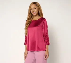 LOGO Principles by Lori Goldstein Pleat Sleeve Knit Tee