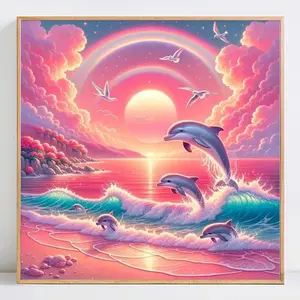 Dolphin Pattern Diamond Arts Colorful Painting Kit without Frame, DIY Decorative Art Picture for Beginner, Wall Art Decor for Home Living Room Bedroom, Diamond Painting Kits