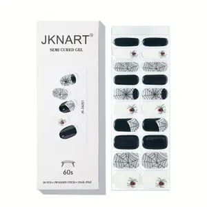 Spider Pattern Nail Art Sticker (20pcs/box), Semi-cured Nail Gel Sticker, Full Cover Nail Decal, Nail Art Decoration for Women & Girls