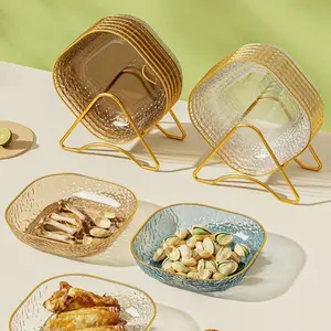 7-Piece Set Transparent Bone Dishes with Edges, Food-Grade, Table Waste Plates, Salad Serving Plates, Thickened High-End Nut Dish, Home Use