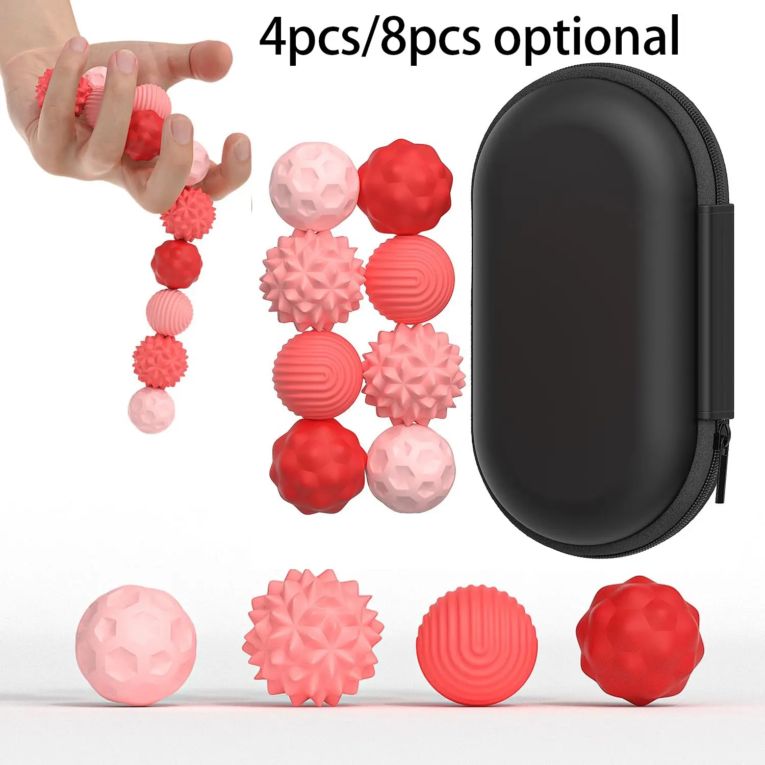 4/8Pcs Pink Silicone Magnetic Fidget Balls, Textured Sensory Relaxation Supplies, Stress Relief Fidgeting, Quiet Desk Fidget Magnets, Office Desk Gadgets, Stress Relief Tools, With Storage Case, Daily Relaxation Accessories For Women & Men