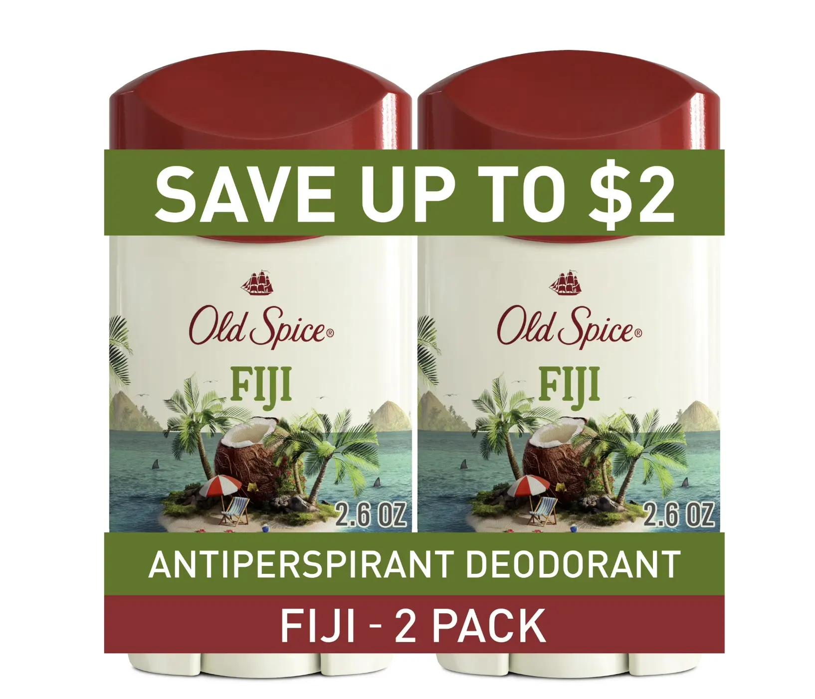 Twin Pack Old Spice Antiperspirant Deodorant for Men, Invisible Solid Stick, Fiji, 2.6 oz