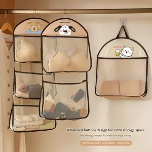 Zero Home Mesh Hanging Closet Organizer with Cute Cat-Dog Prints - Over-Door Multi-Pocket Storage Bag for Underwear, Socks - Space-Saving Drawer Alternative for Bedroom Essentials Lightweight Mount Hangable