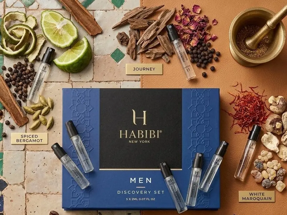 HABIBI NEW YORK Men's Fragrance Discovery Set, Cologne Sampler with Woody, Spicy & Vanilla Scents to Find Your Signature Scent, 5 x 2ml Travel Vials, Aroma Perfume