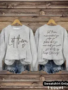 Women's Casual Letter Pattern Pullover Sweater, Soft Long Sleeve Round Neck, All-Season Comfort, Durable Fabric, Sweatshirts