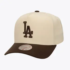 Mitchell & Ness Los Angeles Dodgers Two-Tone Fashion Pro Pinch Snapback Hat Cream Brown with Grey Undervisor Team Logo Stitched Adjustable Baseball Cap Fashionable