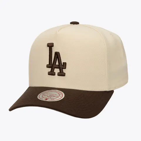 Mitchell & Ness Dodgers 2-Tone Cream Snapback Hat - Vintage, Fashionable, Adjustable, Classic, Dodgers Logo, MLB Team, Men's, Streetwear Headwear, Summer Sun, Statement, Hat Box, Vintage Hat
